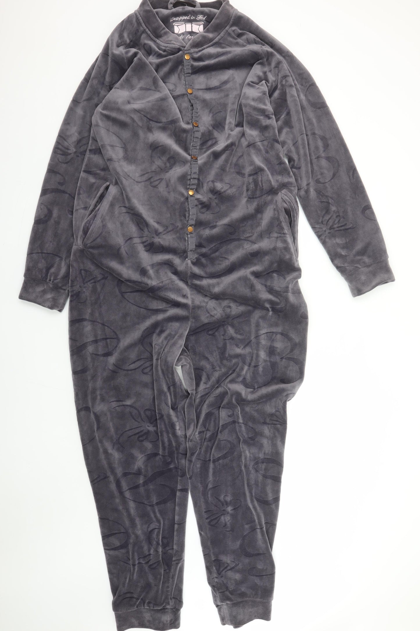 Debenhams Women’s Grey Velour One Piece Pyjama Size 18