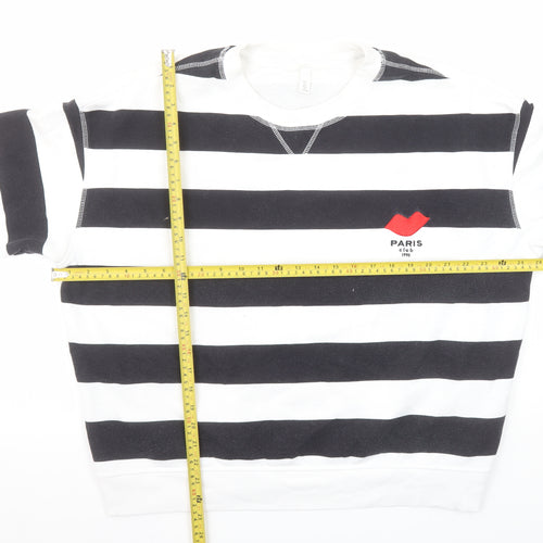 H&M Women Black White Striped Paris Club Sweatshirt Size 14 L