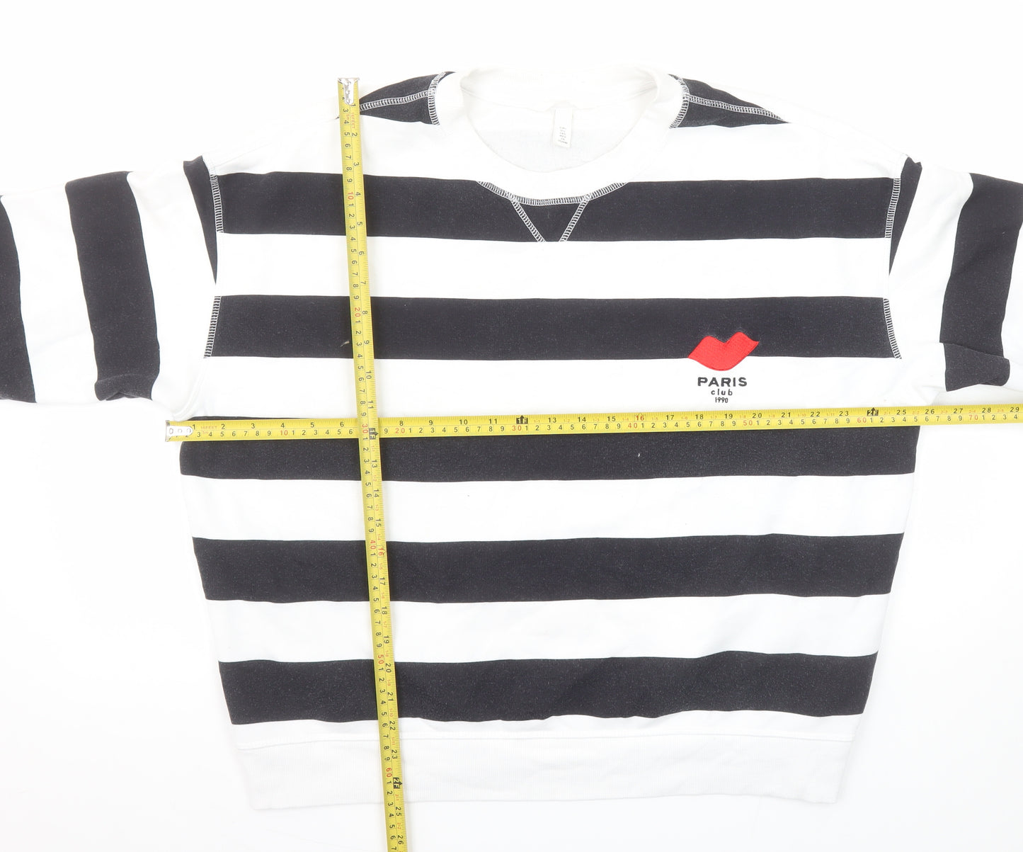 H&M Women Black White Striped Paris Club Sweatshirt Size 14 L