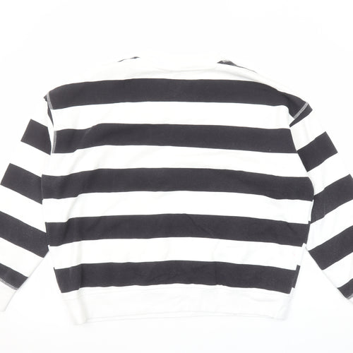 H&M Women Black White Striped Paris Club Sweatshirt Size 14 L
