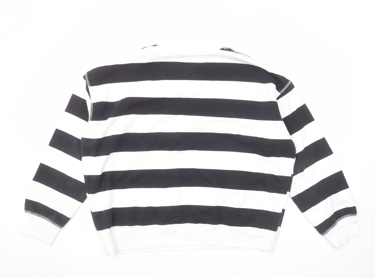 H&M Women Black White Striped Paris Club Sweatshirt Size 14 L