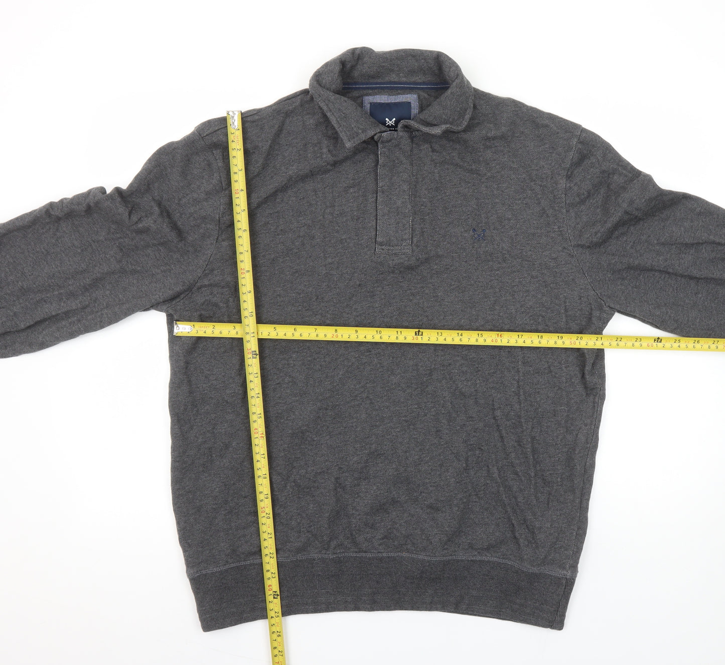 Crew Clothing Company Men Grey L Henley Sweatshirt 100% Cotton