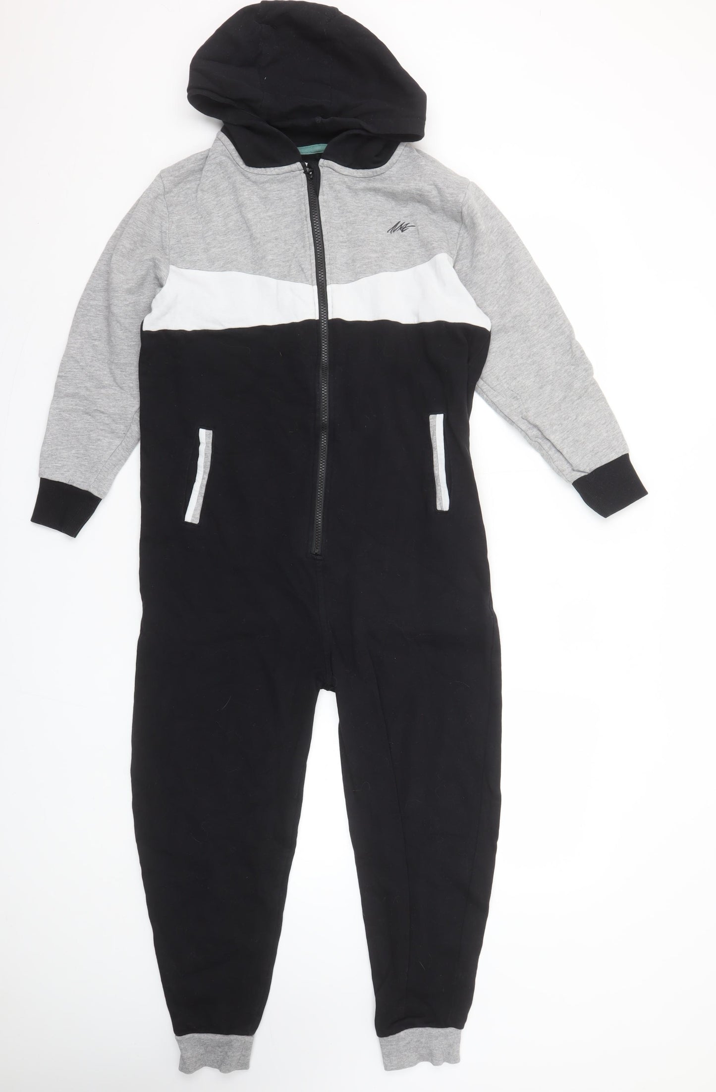 Next Boys Black Grey One Piece Hooded Pyjama Suit Size 10 Years