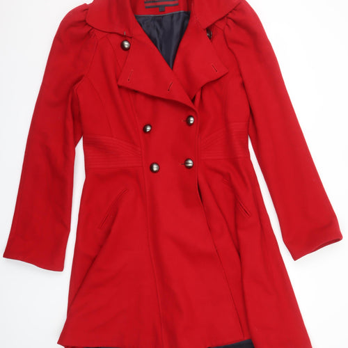 Next Women Red Wool Blend Long Trench Coat Size 14