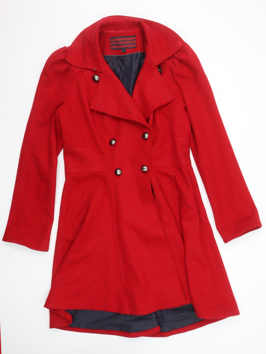 Next Women Red Wool Blend Long Trench Coat Size 14