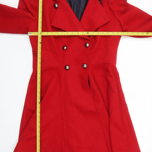 Next Women Red Wool Blend Long Trench Coat Size 14