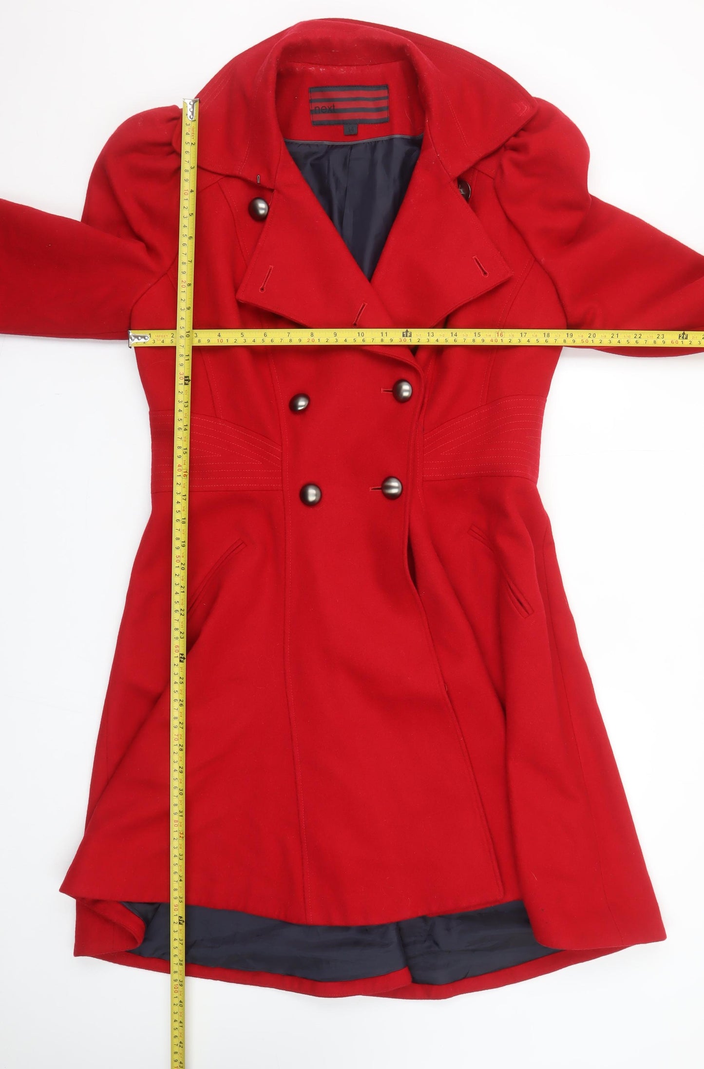 Next Women Red Wool Blend Long Trench Coat Size 14