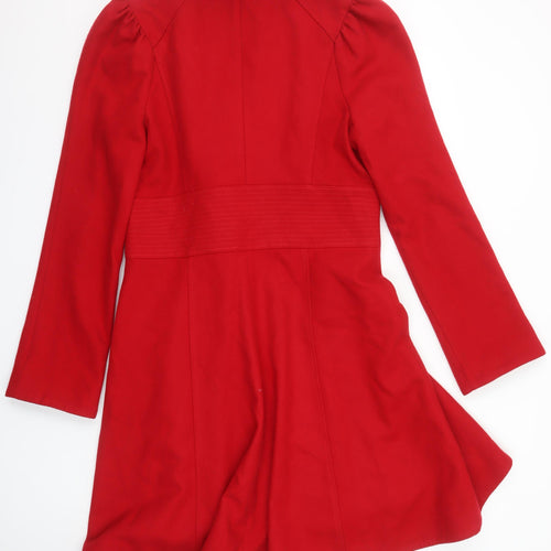 Next Women Red Wool Blend Long Trench Coat Size 14