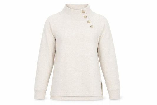 Front view of J.Crew Women Beige Button Henley Pullover Sweatshirt XS