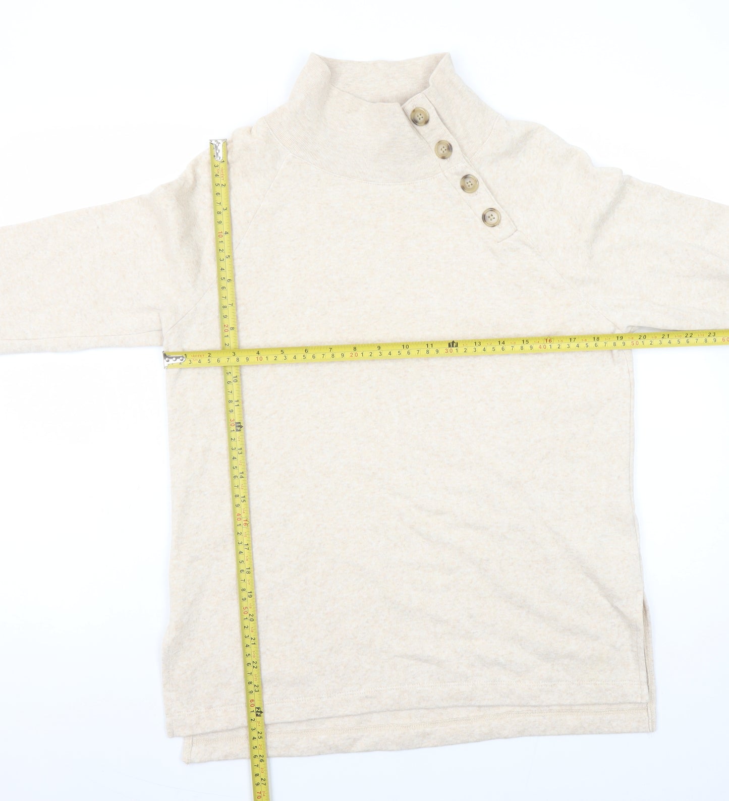 J.Crew Women Beige Button Henley Pullover Sweatshirt XS