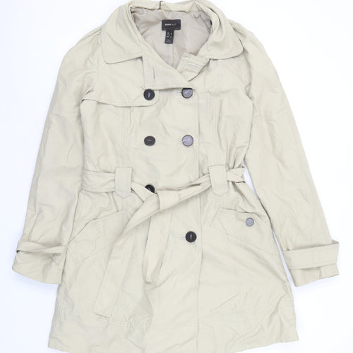 Mango Women Beige Trench Coat Size 12 Belted Classic Mid-Length
