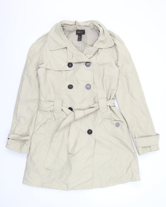 Mango Women Beige Trench Coat Size 12 Belted Classic Mid-Length