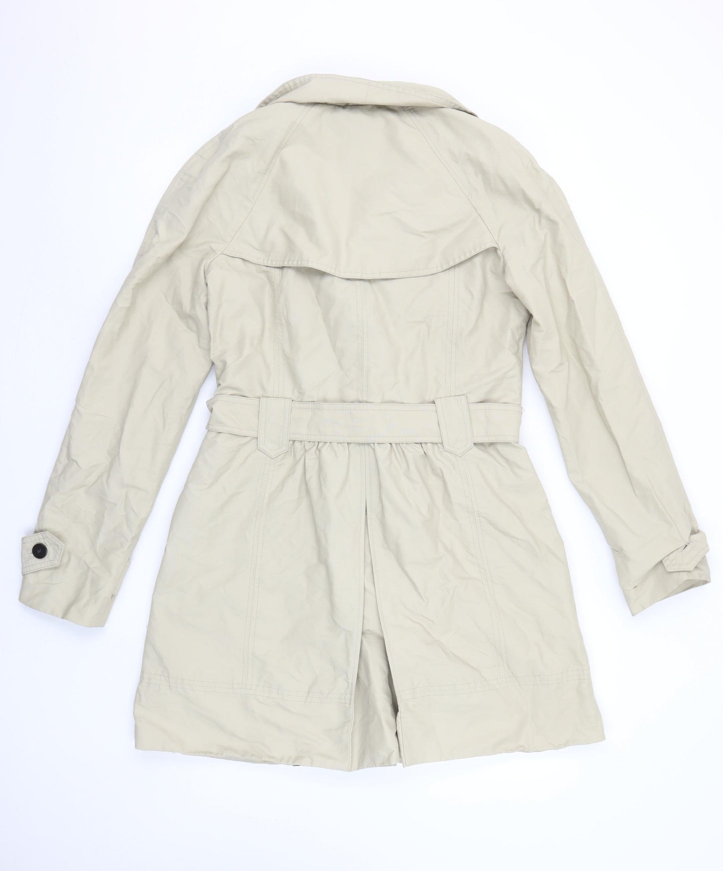 Mango Women Beige Trench Coat Size 12 Belted Classic Mid-Length