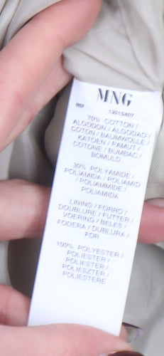 Mango Women Beige Trench Coat Size 12 Belted Classic Mid-Length