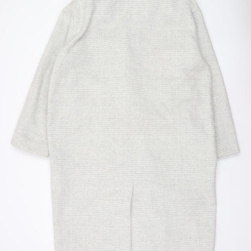 Monki Womens Grey Checked Wool Blend Long Overcoat Size 12