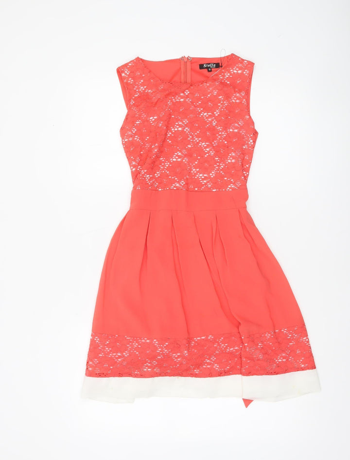 Stella Morgan Women’s Coral Pink Fit & Flare Lace Dress Size 10