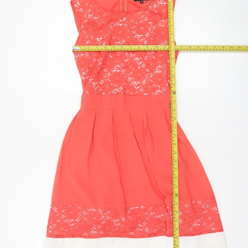Stella Morgan Women’s Coral Pink Fit & Flare Lace Dress Size 10