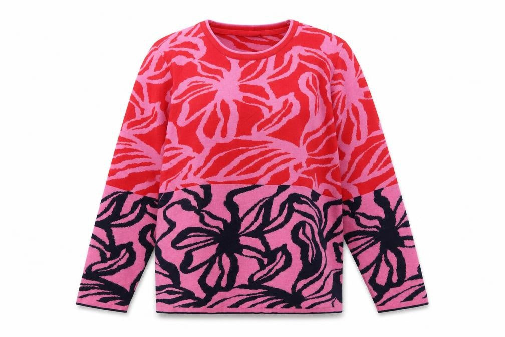 Front view of Micha Women’s Pink Floral Knit jumper XL