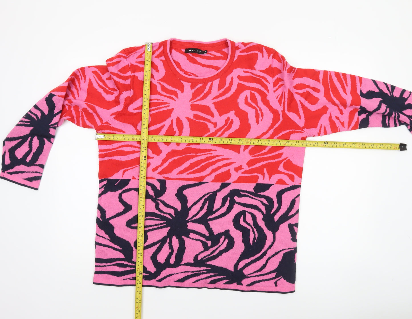 Micha Women’s Pink Floral Knit Pullover Jumper XL