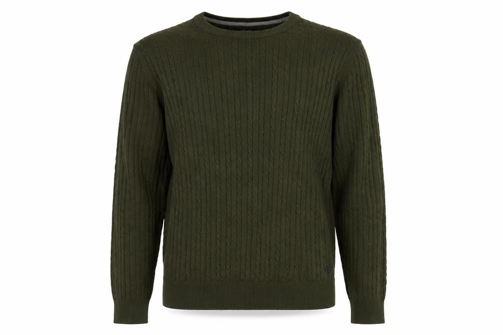Front view of Jack & Jones Men’s Green Cable-Knit Cotton jumper, size M