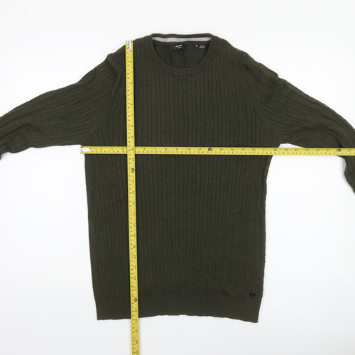Jack & Jones Men’s Green Cable-Knit Cotton Pullover Jumper Size M