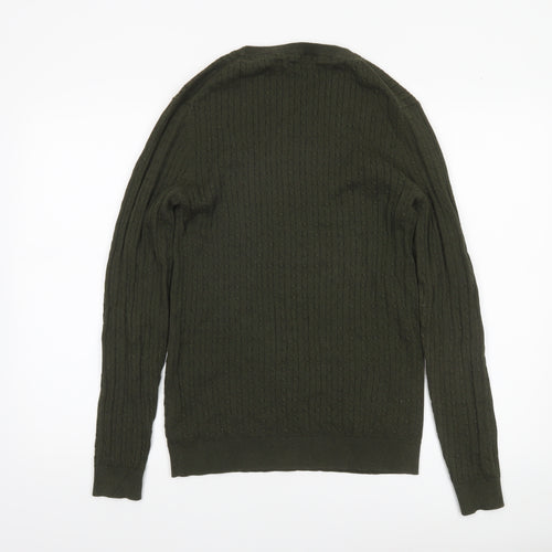 Jack & Jones Men’s Green Cable-Knit Cotton Pullover Jumper Size M