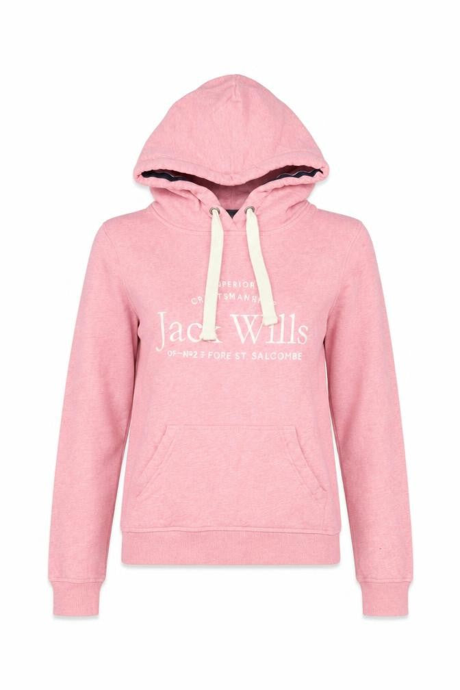 Front view of Jack Wills Women Pink Cotton Pullover Hoodie UK 10
