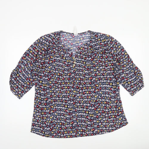 Claire Fontayne Women’s Multicoloured XL Geometric V-Neck 3/4 Sleeve Tunic Blouse