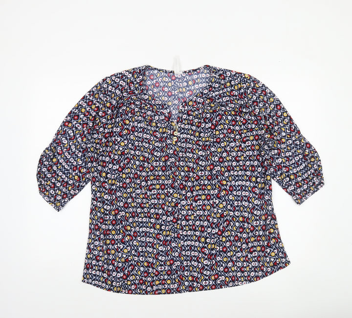 Claire Fontayne Women’s Multicoloured XL Geometric V-Neck 3/4 Sleeve Tunic Blouse