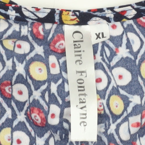 Claire Fontayne Women’s Multicoloured XL Geometric V-Neck 3/4 Sleeve Tunic Blouse