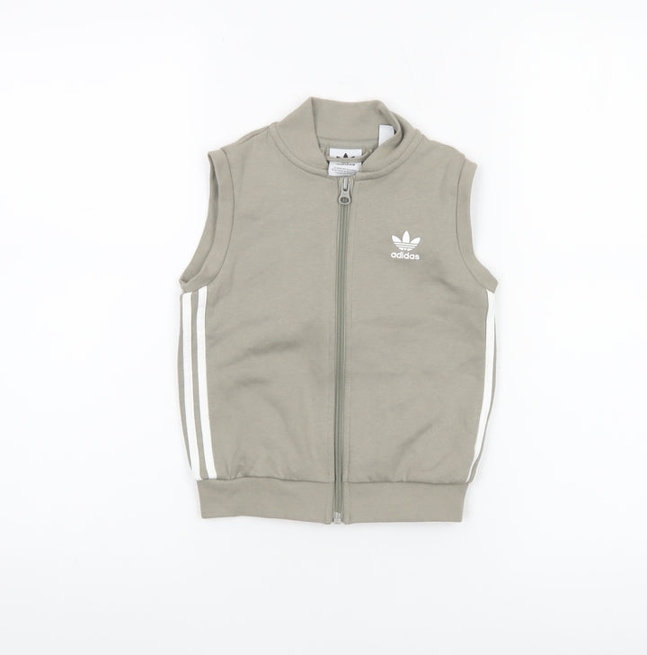 Adidas Boys Green Sleeveless Track Jacket 2-3 Years Full Zip Lightweight