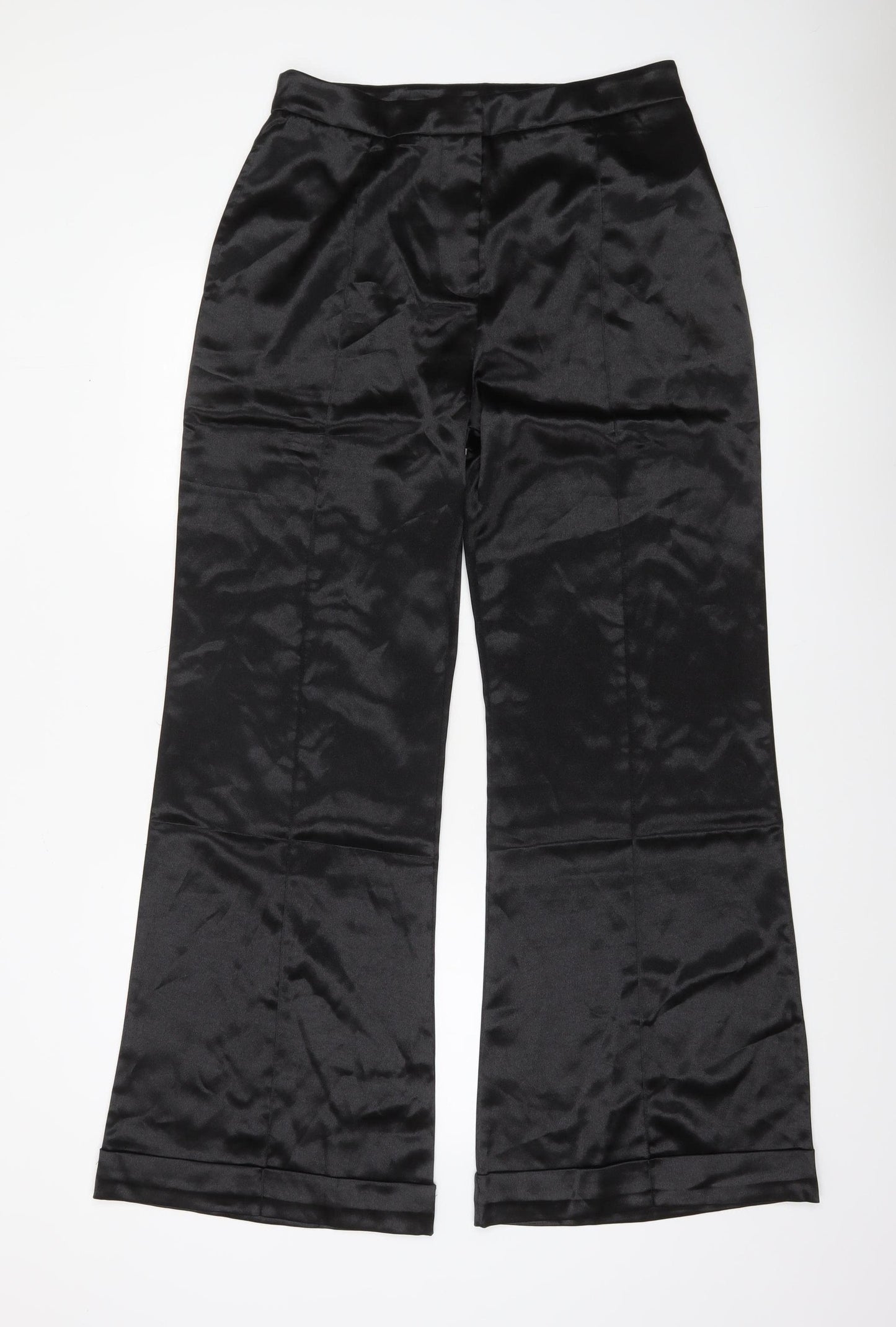 D&M Womens Black Satin Dress Pants Size L Straight Leg Trousers