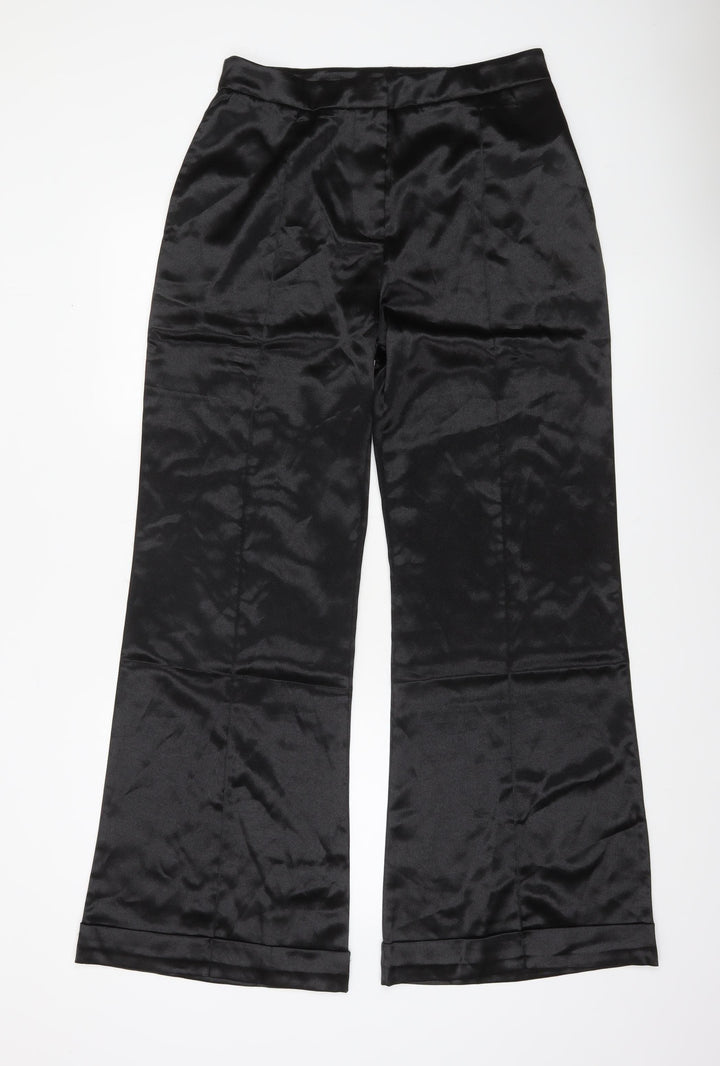 D&M Womens Black Satin Dress Pants Size L Straight Leg Trousers
