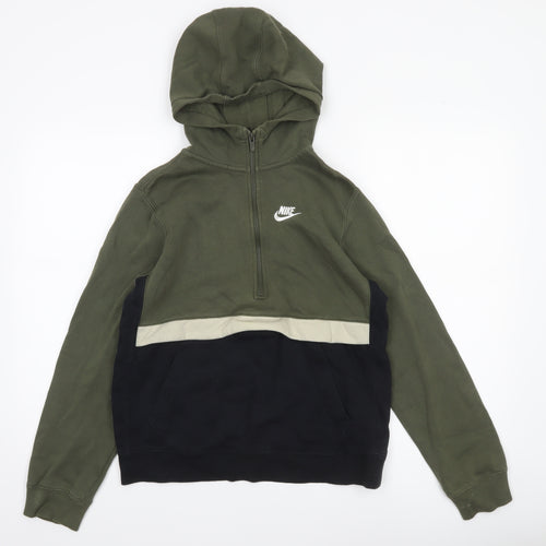 Nike Boys Green & Black 1/2 Zip Hoodie XL 158-170cm Cotton Blend Standard Fit