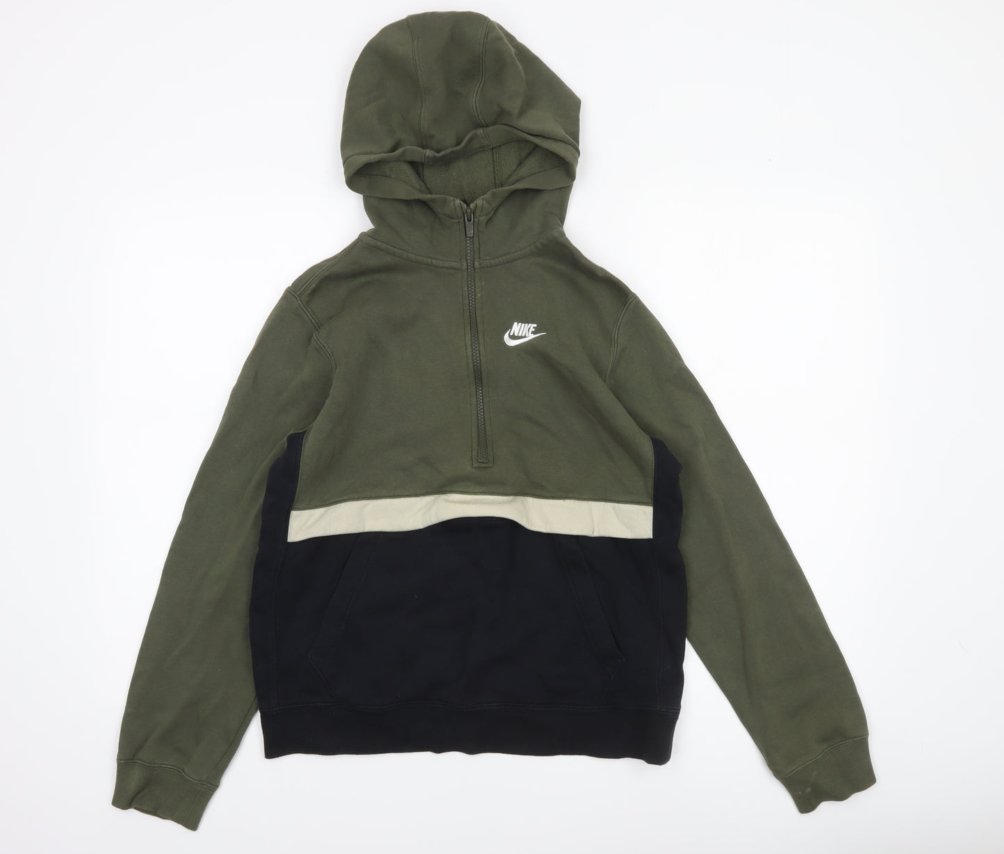 Nike Boys Green & Black 1/2 Zip Hoodie XL 158-170cm Cotton Blend Standard Fit