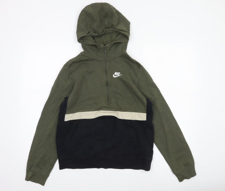Nike Boys Green & Black 1/2 Zip Hoodie XL 158-170cm Cotton Blend Standard Fit