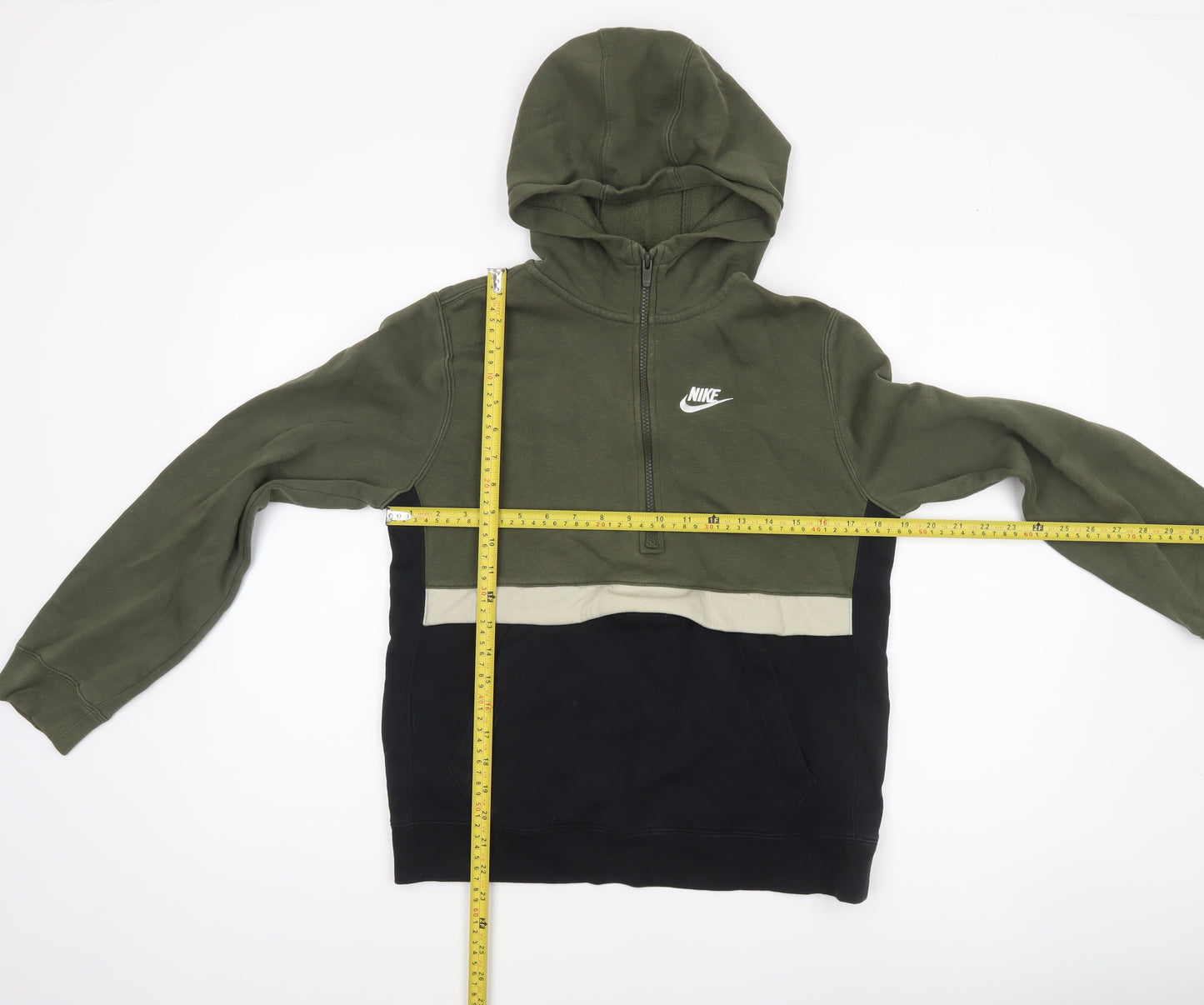 Nike Boys Green & Black 1/2 Zip Hoodie XL 158-170cm Cotton Blend Standard Fit