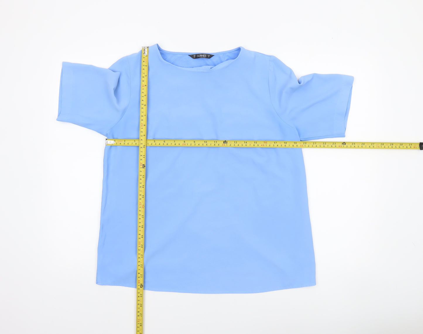 Dunnes Women Light Blue Short Sleeve Polyester Blouse M
