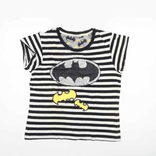 Batman Women’s Black Striped Glitter Logo Cotton T-Shirt Size M