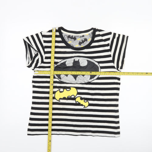 Batman Women’s Black Striped Glitter Logo Cotton T-Shirt Size M