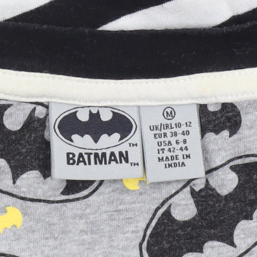 Batman Women’s Black Striped Glitter Logo Cotton T-Shirt Size M
