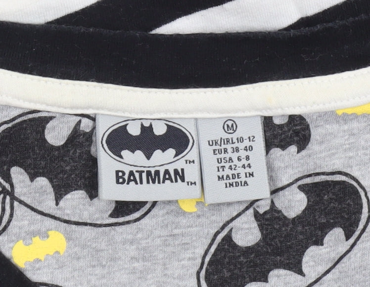 Batman Women’s Black Striped Glitter Logo Cotton T-Shirt Size M
