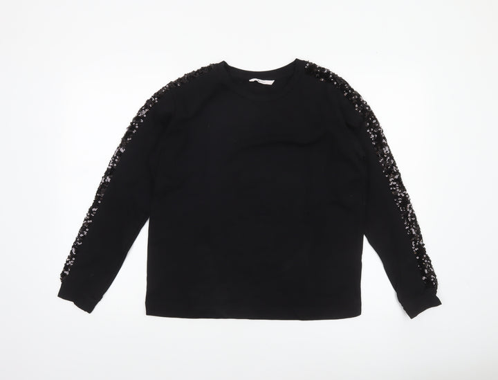 Tu Women’s Black Sequin Sleeve Pullover Sweatshirt Size 8