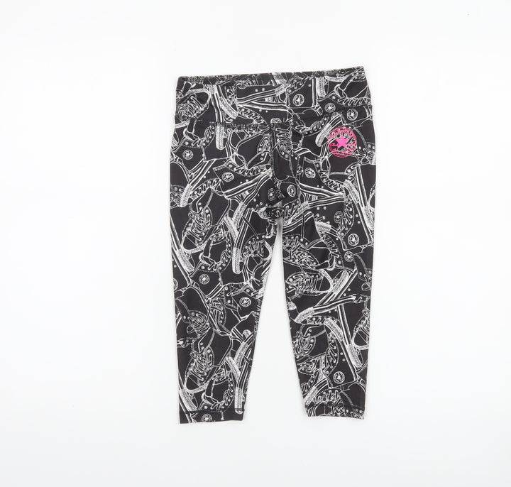 Converse Girls Black Graphic Ankle Leggings 8-10 Years Stretch Jersey