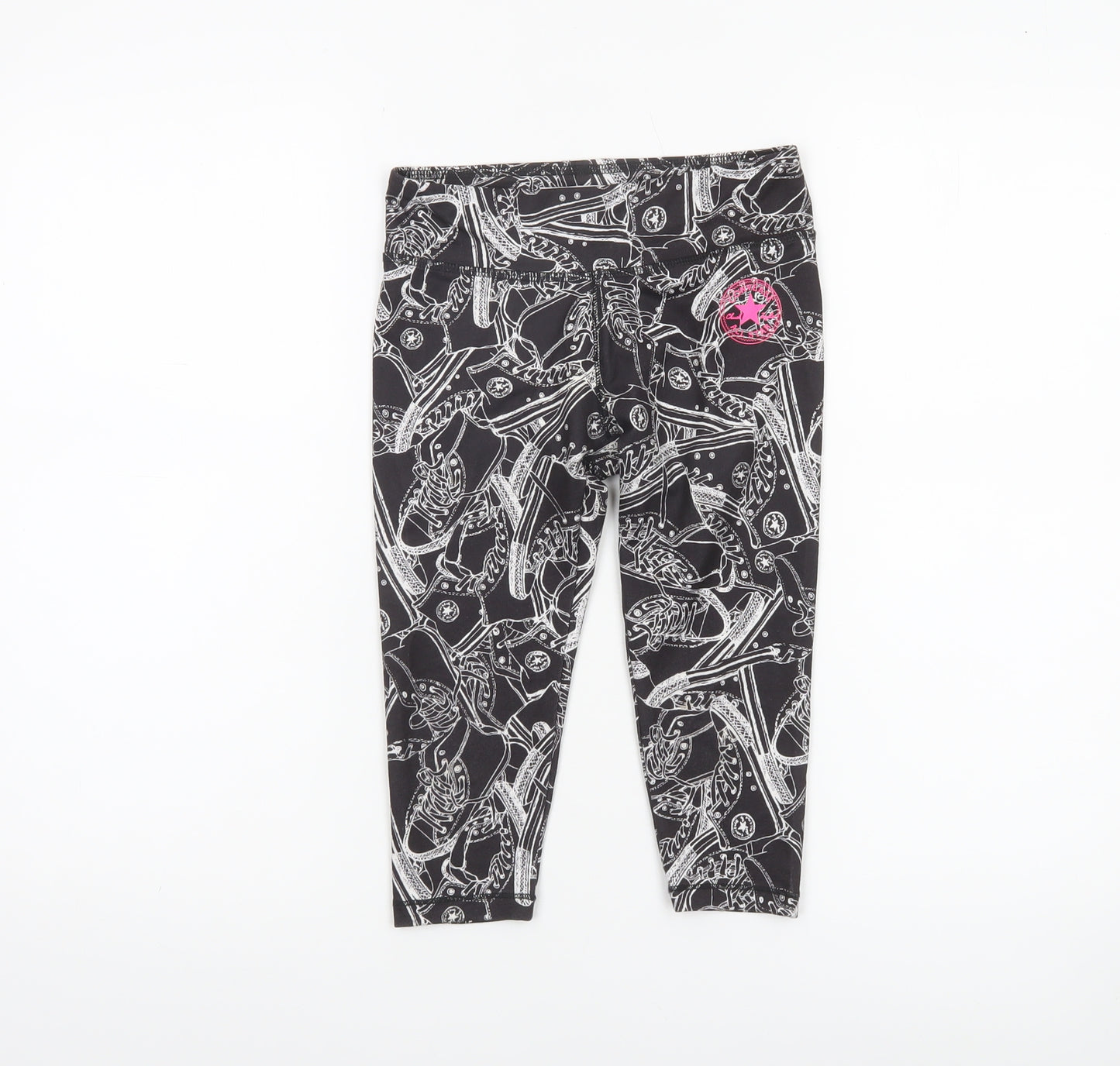 Converse Girls Black Graphic Ankle Leggings 8-10 Years Stretch Jersey