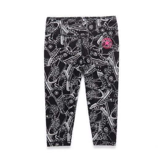 Front view of Converse girls’ black graphic ankle leggings 8-10 years stretch jersey