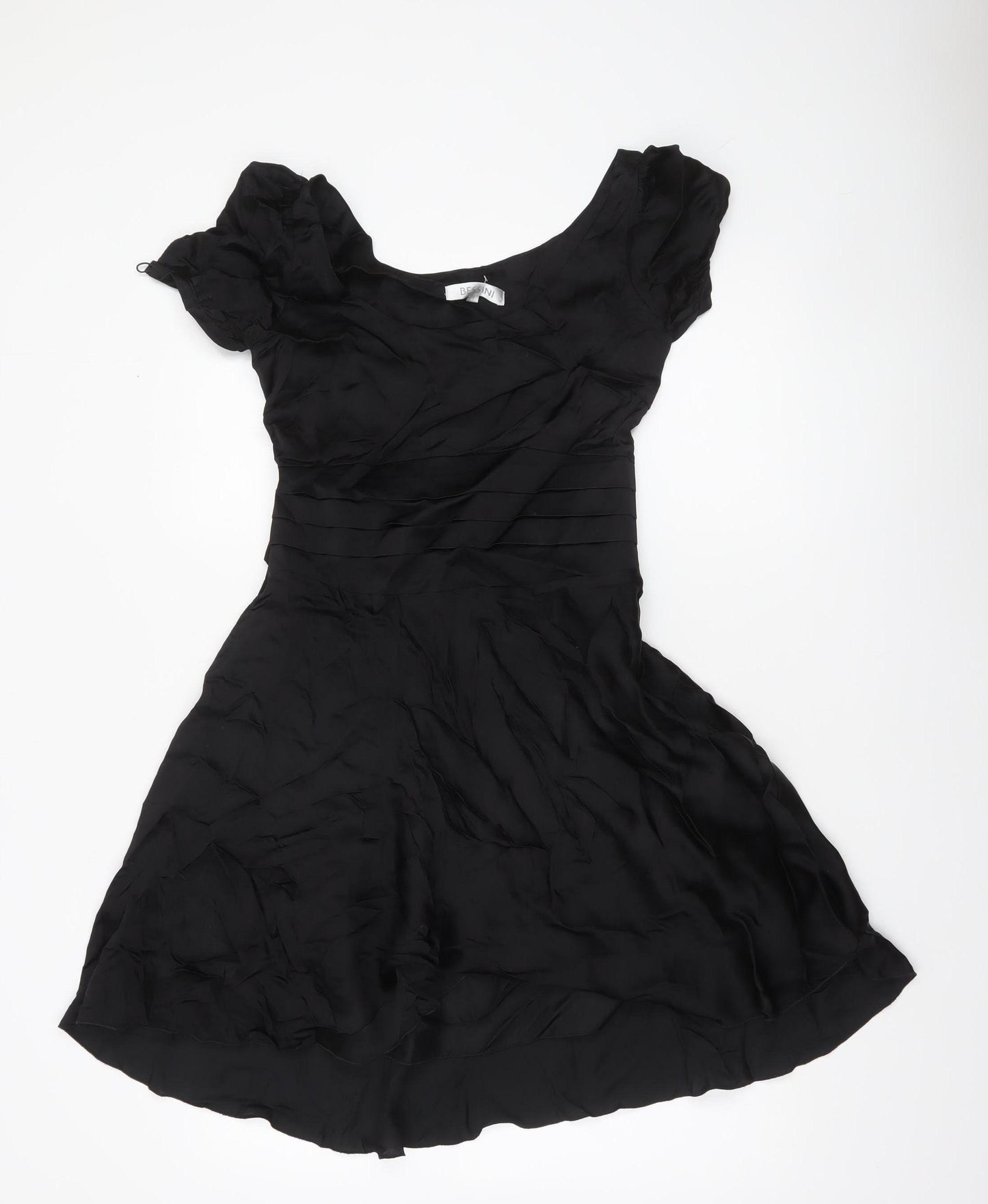 Bessini Women's Black Fit & Flare Belted Dress Size M Knee Length