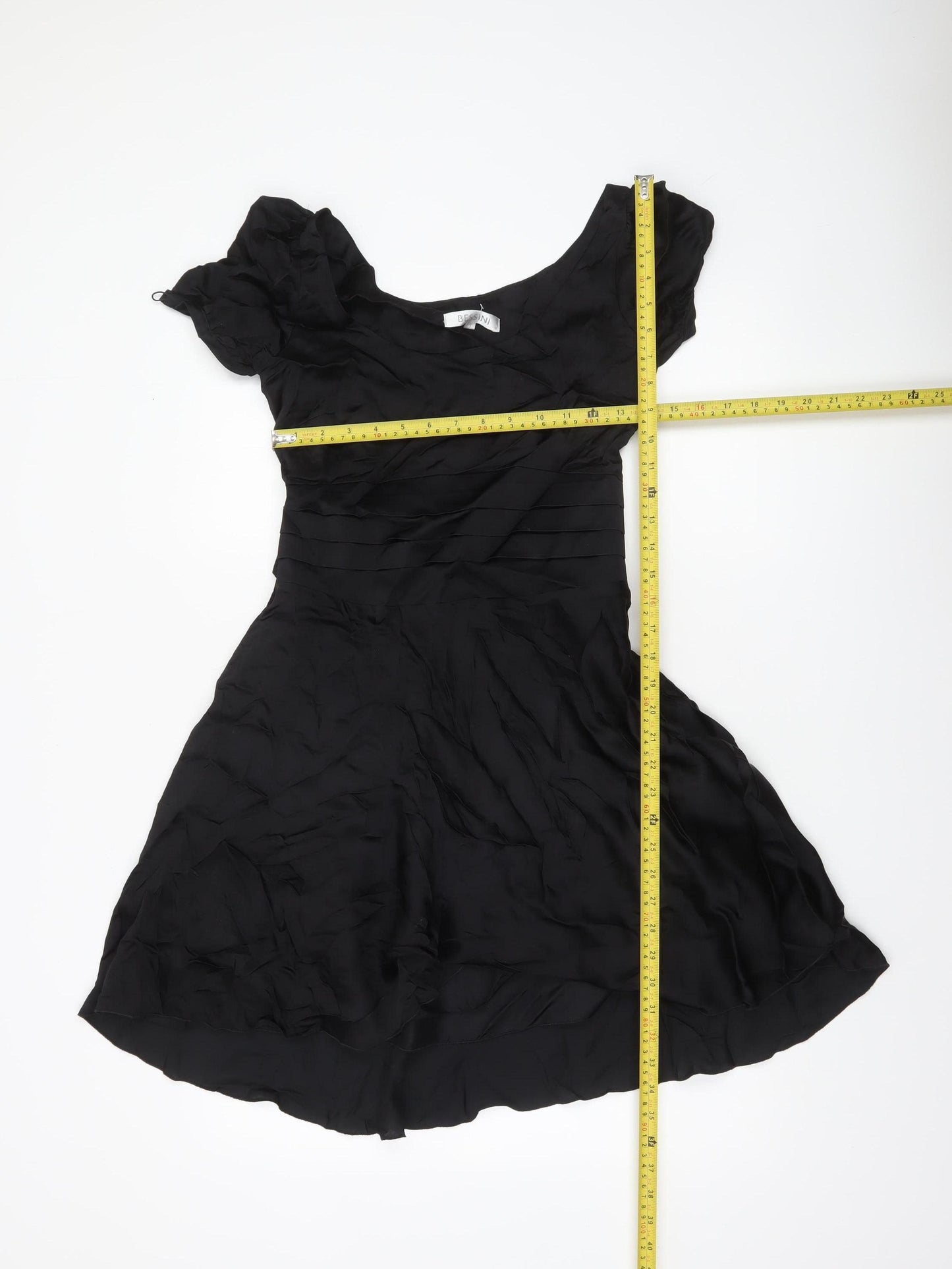 Bessini Women's Black Fit & Flare Belted Dress Size M Knee Length