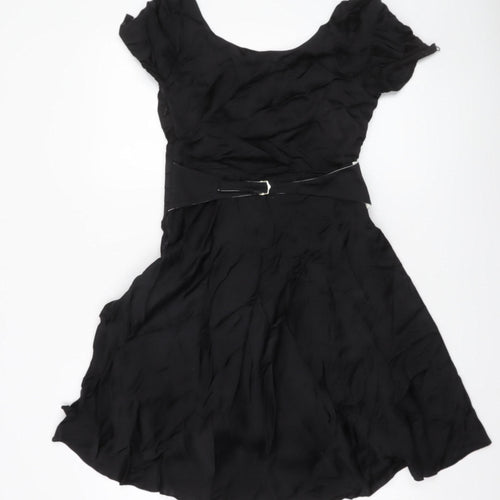 Bessini Women's Black Fit & Flare Belted Dress Size M Knee Length