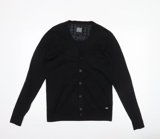 Guess Men's Black Cotton V-Neck Button Cardigan Size L